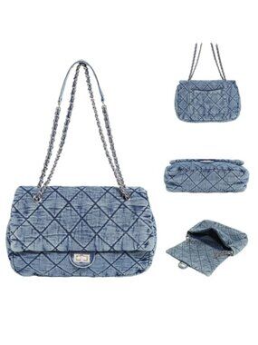 Quilted Denim Tote Bag Large Capacity Chain Crossbody Shoulder Purse